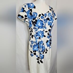 Talbots Beautiful Blue & Black Floral Coctail or Event Dress Size 8